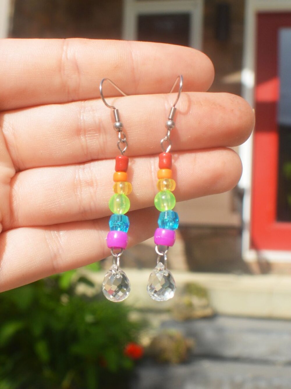 Handmade Beaded Rainboe Pride Earrings